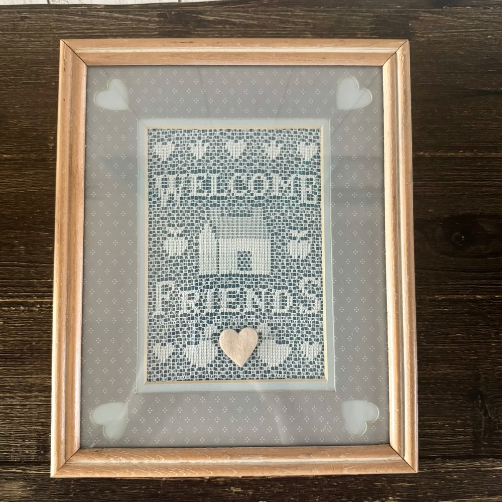 Figi Graphics Welcome Friends Lace Frame Wall Cottagecore Decor Rustic Farmhouse